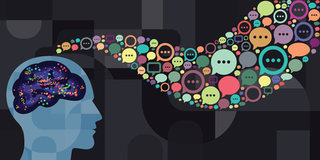 vector illustration of brain with supernatural mental connection for telepathy and neural control...