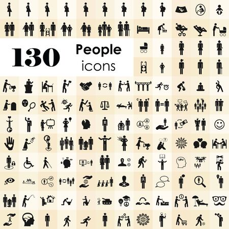 vector illustration of different human behaviors activities and postures icons big setのイラスト素材