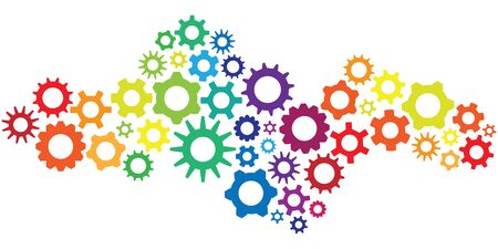 vector illustration of horizontal banner with colorful engine gears as mechanism conceptのイラスト素材