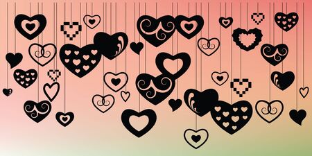 vector illustration of  hanging decoration with hearts on blurred background for Valentines Day decoration and greeting cardsのイラスト素材