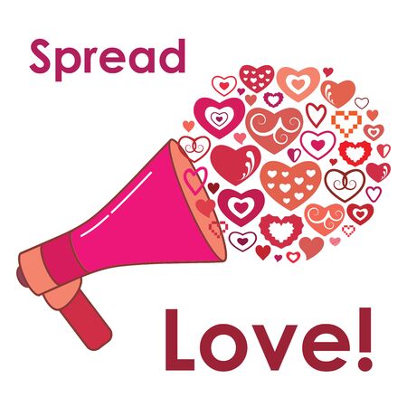 vector illustration of loudspeaker with hearts and text Spread Love for Valentines Day decoration and greeting cardsのイラスト素材
