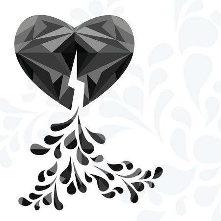 vector illustration of dark broken heart with stylized drops out of crack in grey shades for tragic love conceptsのイラスト素材