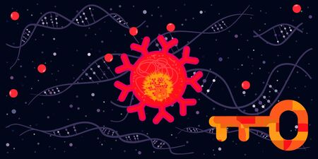 vector illustration of virus and DNA chains for genetic research and vaccine inventionのイラスト素材