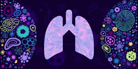 vector illustration of viruses and bacteria and lungs symbol for pneumonia and breathing problems visualのイラスト素材