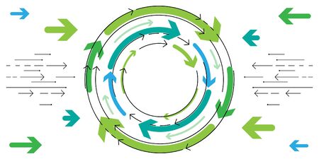vector illustration of spinning arrows for dynamical concept or reciprocal connection visual