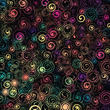 vector illustration of colorful bright spirals on black background for vivid backgroundのイラスト素材