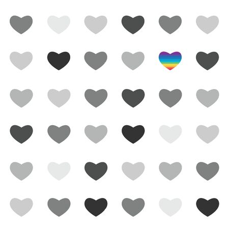 vector illustration of grey hearts and rainbow one for tolerance conceptsのイラスト素材