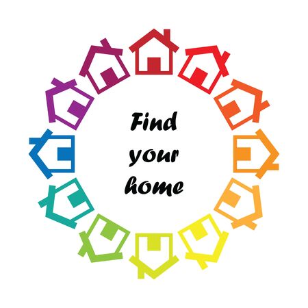 vector illustration of rainbow homes in circle design for real estate and rental servicesのイラスト素材