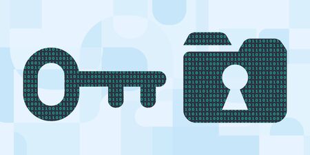 vector illustration of key and folder with binary code for digital storage optionsのイラスト素材