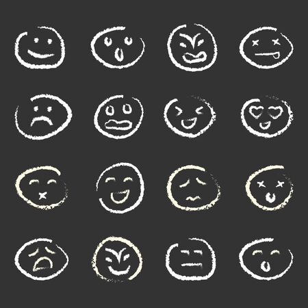 vector illustration for variety of moods for personality types and reactions concepts white chalk emoticonsのイラスト素材