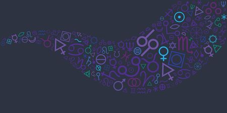 vector illustration of sacred symbols flow background with dark blue colorsのイラスト素材