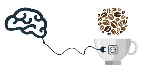 vector illustration of coffee cup with plug boosting energy brain activityのイラスト素材