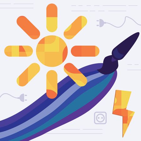 vector illustration for ecological electricity sources including sun energy paint for power generationのイラスト素材