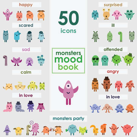 vector illustration / cute monsters / emoticons large collectionのイラスト素材