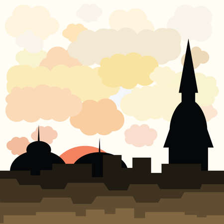 vector illustration / old city landscapeのイラスト素材