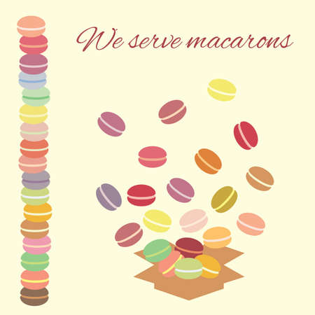 vector illustration / macarons in box / we serve macarons letteringのイラスト素材