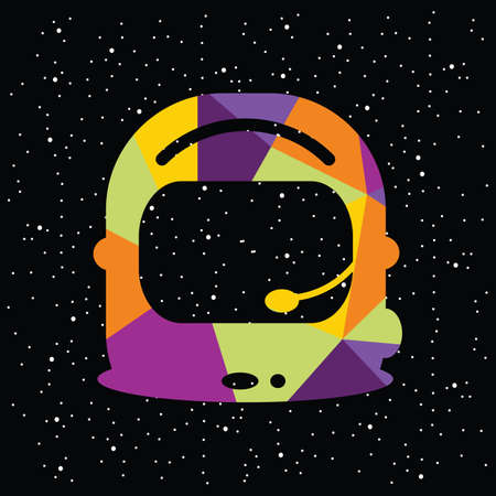 vector illustration / cosmic abstract design / rainbow colored polygonal pattern / spaceman helmet imageのイラスト素材
