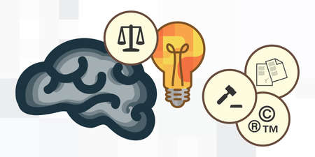vector illustration of catching net and light bulbs as ideas symbols for intellectual property law...