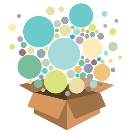 vector illustration of box with circles and pastel bubbles for products delivery or charity collectingのイラスト素材