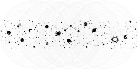 vector illustration of stars and planets decorative border in black and whiteのイラスト素材
