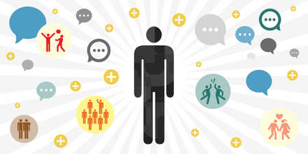 vector illustration of basic human needs with individual silhouette and symbols of sociality...