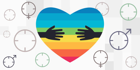 vector illustration of rainbow heart and gender symbols for LGBT community support worldwideのイラスト素材