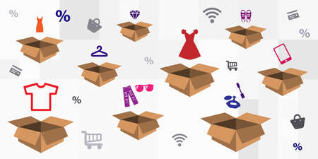 vector illustration for carton box and clothes accessories for delivery management service visualsのイラスト素材