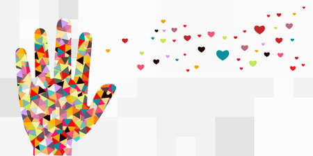 vector illustration of one colorful hand and heart likes icons for social media appreciation and need for love visualのイラスト素材