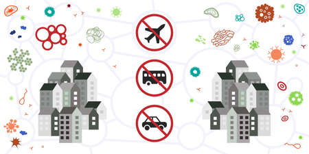 vector illustration of restricted transportation between cities and regions due to virus spreadのイラスト素材