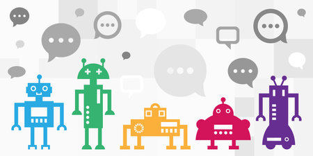 vector illustration of robots and comments for artificial intelligence and chatbot optionsのイラスト素材