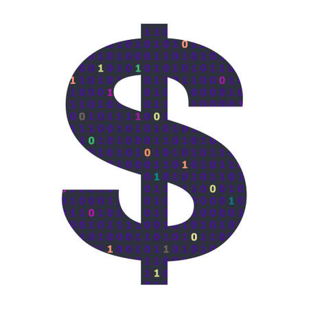 vector illustration of money symbols and binary code for online job and digital payments concept