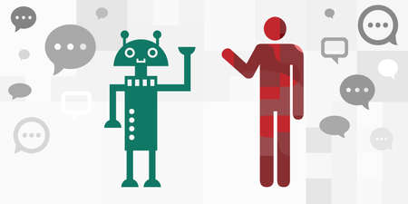 vector illustration of colorful grid with small robot symbols for artificial intelligence white backgroundのイラスト素材