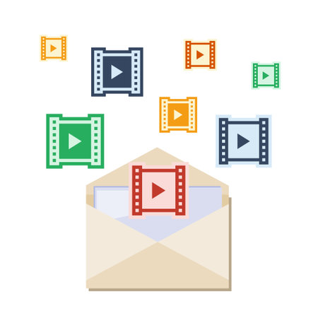 vector illustration of mail and video symbols for visual content subscription and newsのイラスト素材
