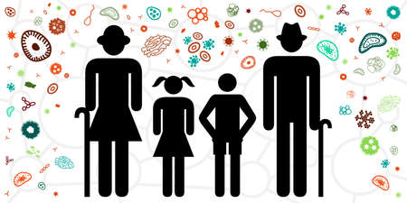 vector illustration of elderly people seniors and spreading virus danger for contagious disease...