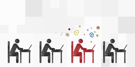 vector illustration of working people group and one infected person spreading bacteriaのイラスト素材