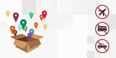 vector illustration of restricted transportation symbols and locations marks in a box for post quarantine limited tourismのイラスト素材