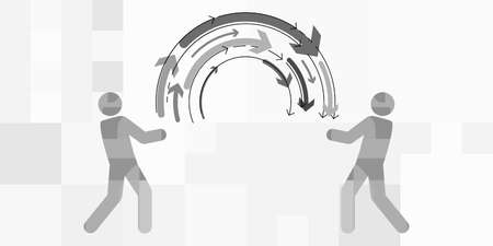 vector illustration of people and exchanging arrows for collaborations and teamwork development programsのイラスト素材