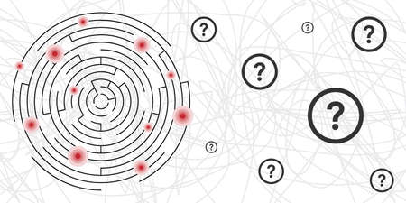 vector illustration of maze or labyrinth with red spots for dangerous places and events