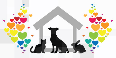 vector illustration of animals and home for pet hotel and veterinary serviceのイラスト素材