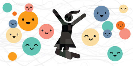 vector illustration of jumping woman silhouette for happiness and joy emotion visual