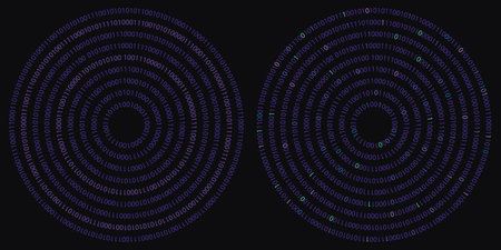 vector illustration of binary code in concentric circles design for information technologies developmentのイラスト素材