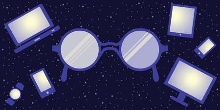 vector illustration protecting eyeglasses for blue light harming influence devicesのイラスト素材