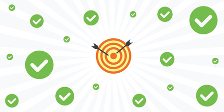 vector illustration of aim target and green ticks for goals setting and successful reaching visualsのイラスト素材