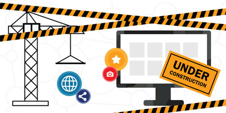 vector illustration of building crane and social media icons for online promotion concept