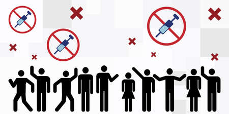 vector illustration of people protest against vaccination antivaccination movementsのイラスト素材