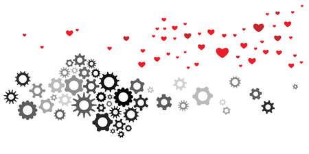 vector illustration of mechanical gears and hearts for opposition between feelings and logicのイラスト素材