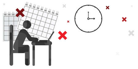 vector illustration of person and working table with calendar and clock blocked to workのイラスト素材