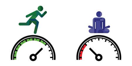 vector illustration of speedometer and running and yoga for fast and slow lifestylesのイラスト素材