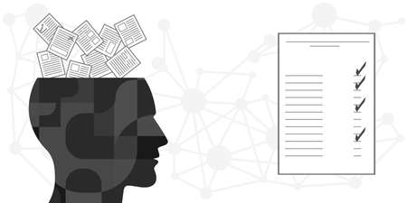 vector illustration of obsessive thinking information overload and data processing