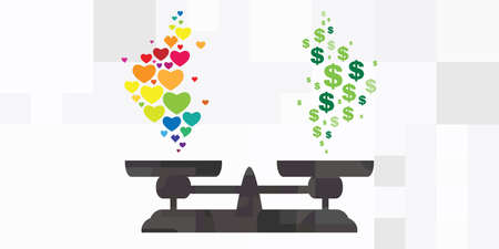 vector icons of scale with love hearts and money symbols for life balance conceptのイラスト素材
